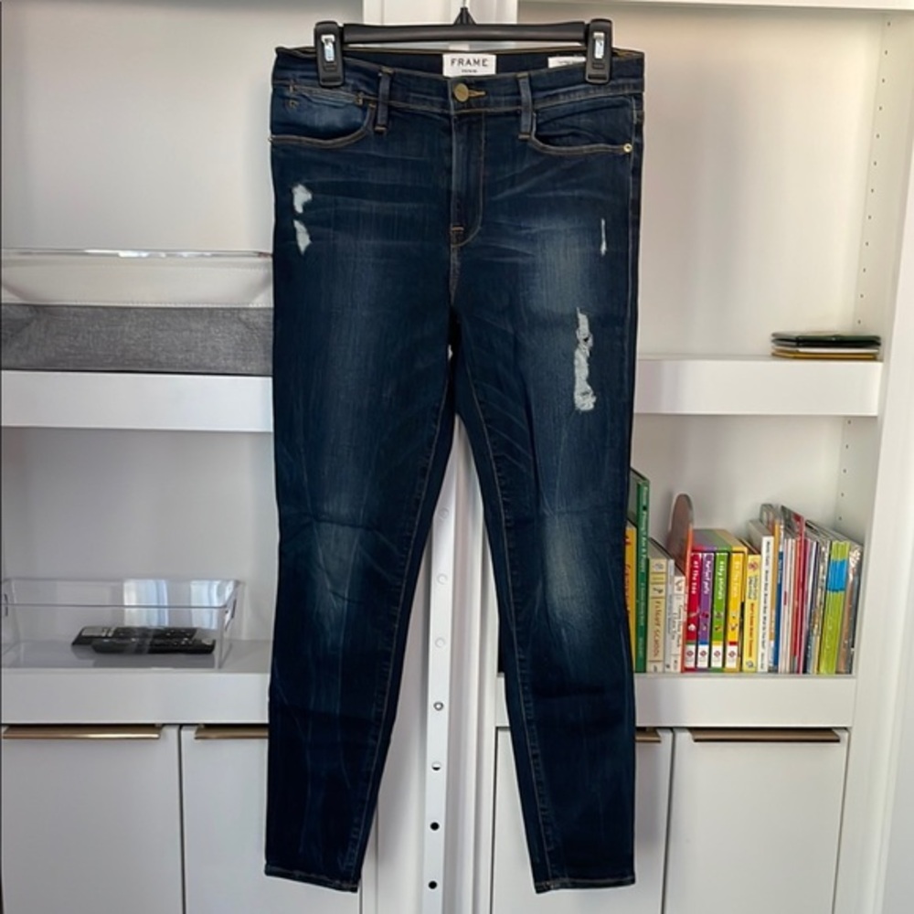 Frame Denim Le High Skinny Jeans Sz 27 / 4 Dark Wash Distressed